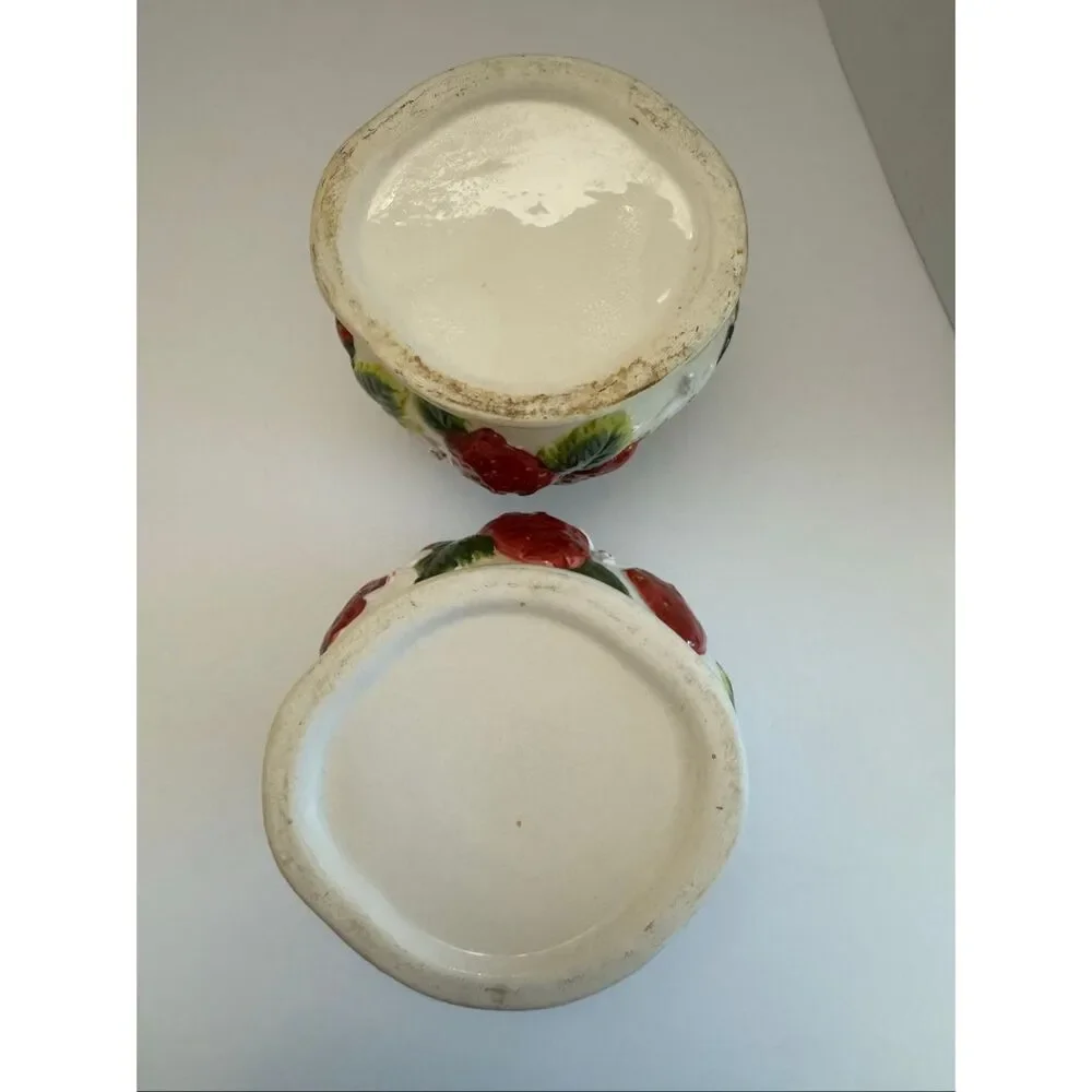 Vintage Retro Strawberry & Floral Sugar and Tea Canister Set of 2 READ